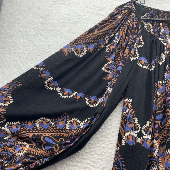 Free People Mini Dress Womens XS Flowy Loose Fit Boho Floral Hippie Pockets - Picture 3 of 13